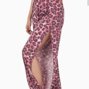 Pink Leopard Print Side-Slit Pant